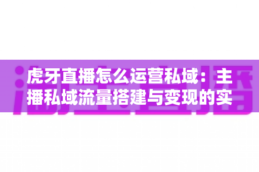 虎牙直播怎么运营私域:主播私域流量搭建与变现的实战全攻略 虎牙直播怎么运营私域:主播私域流量搭建与变现的实战全攻略